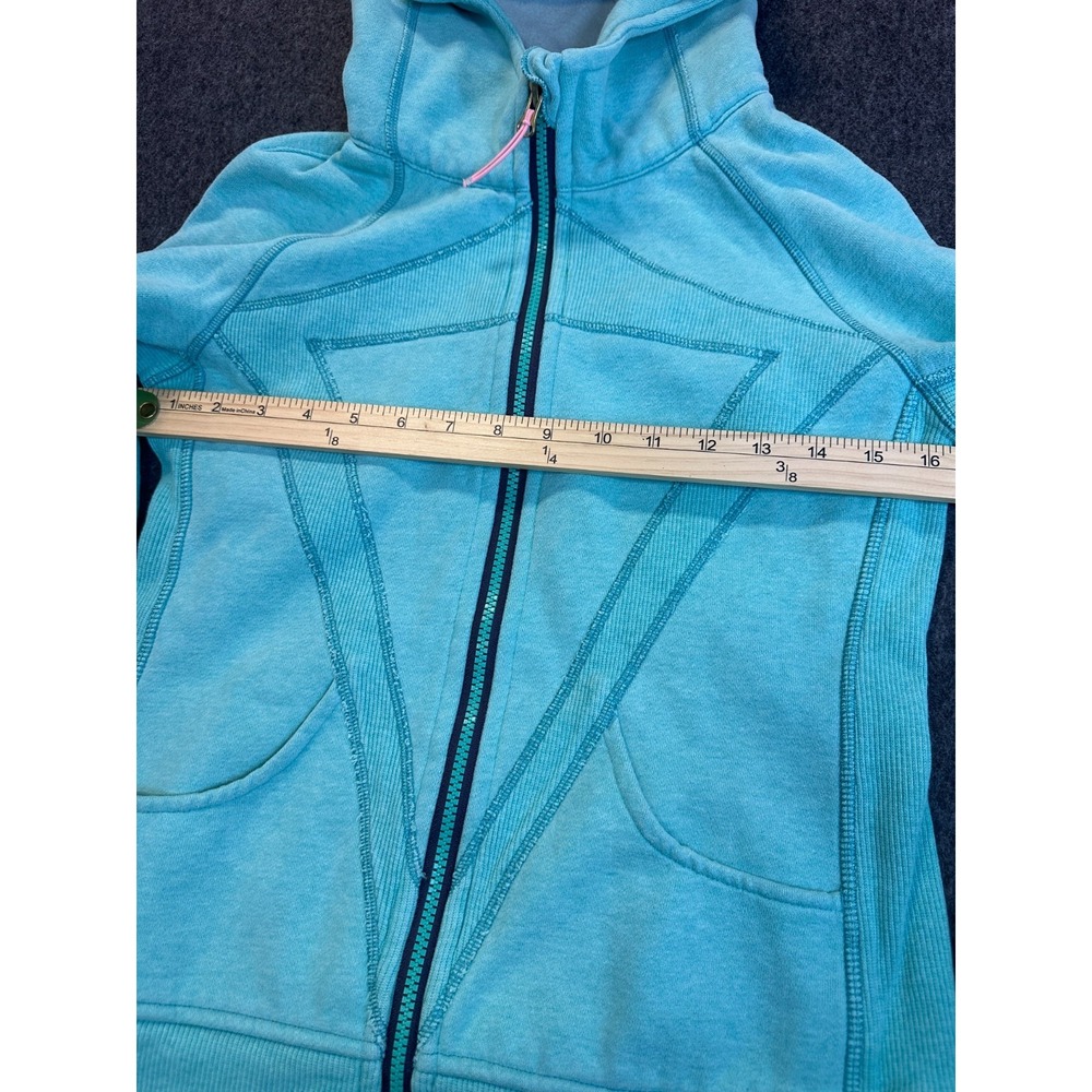 ivivva Girls Lululemon Practice Jacket Teal Full Zip Hoodie Thumbholes Size 14 - Picture 13 of 16
